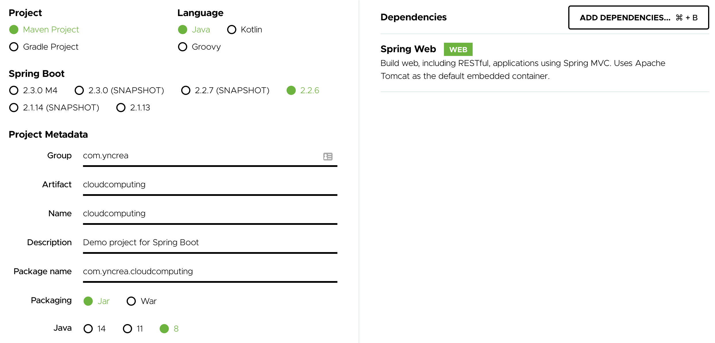 Spring Initializr Settings